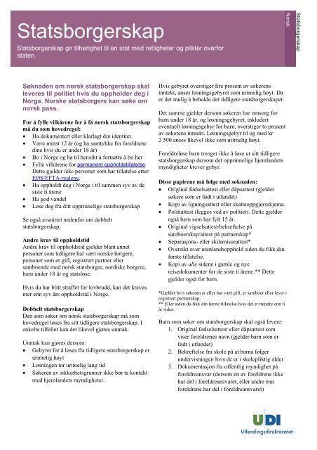 Faktaark om statsborgerskap (PDF) - UDI