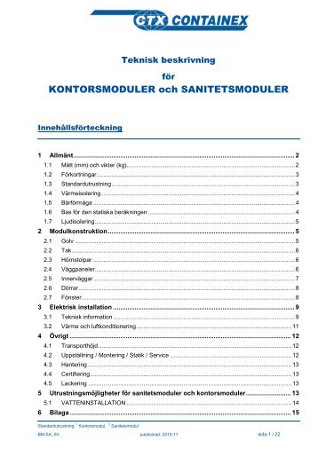 Teknisk beskrivning för SANITÄRMODULER