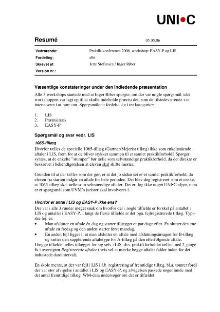 Resumé - AdmSys - Uni-C