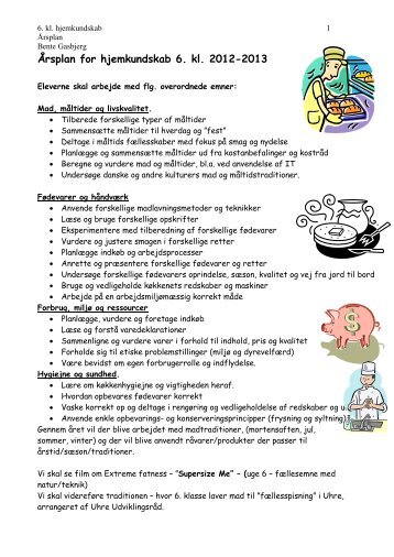 Årsplan for hjemkundskab - Uhre Friskole