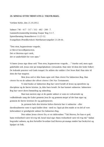 Prædiken 20. s.e.trin. (21.10.2012). - Værløse kirke