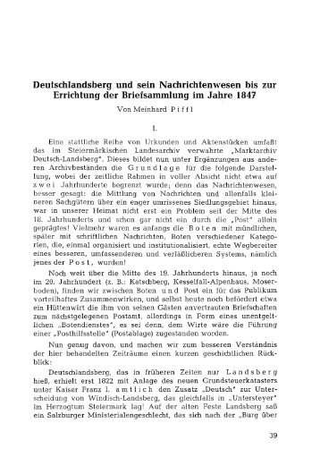 Deutschlandsberg und sein Nachrichtenwesen bis zur Errichtung ...