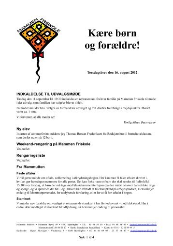 Kære børn og forældre! - Mammen Friskole