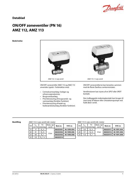 ON/OFF zoneventiler (PN 16) AMZ 112, AMZ 113 - Danfoss Varme