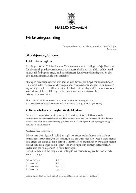 Reglemente för skolskjutsar.pdf - Nässjö kommun