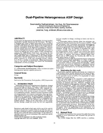 Dual-pipeline heterogeneous ASIP design - School of Computer ...
