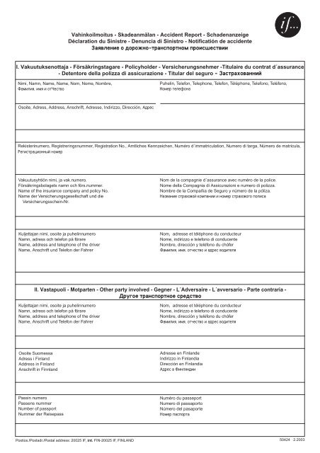 Vahinkoilmoitus - Skadeanmälan - Accident Report ... - If P&C