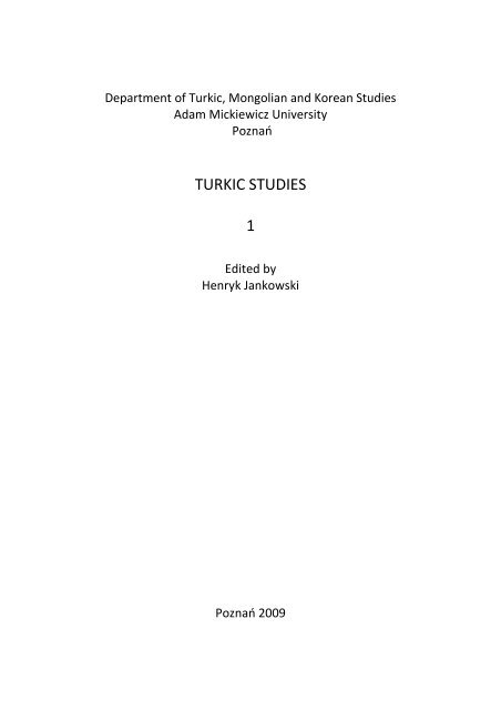 PRACE TURKOLOGICZNE-1 2009-10 - Turkic Studies