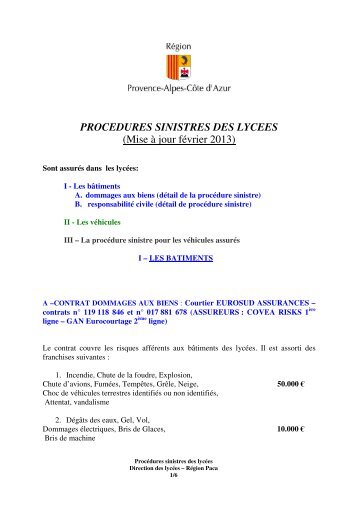 PROCEDURE SINISTRES mise à jour février 2013.pdf - Accueil de l ...