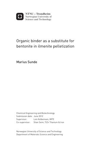Organic binder as a substitute for bentonite in ilmenite pelletization
