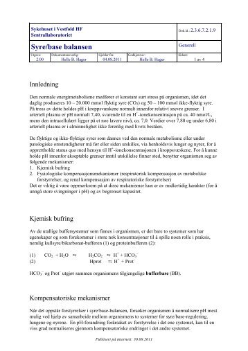 Syre/base balansen - Sykehuset i Vestfold