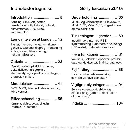 Indholdsfortegnelse Sony Ericsson Z610i - Brugte mobiler af Nokia ...