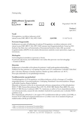 INR kalibrator Terapeutisk - Dansk Institut for Ekstern Kvalitetssikring ...