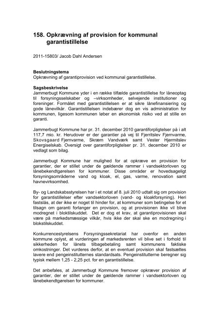 Opkrævning af provision for kommunal garantistillelse - Jammerbugt ...