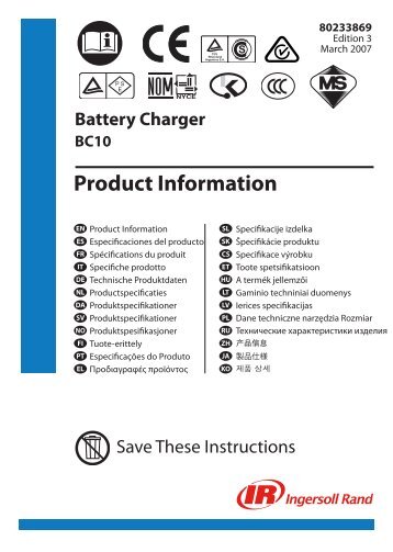 Product Information Manual, Battery Charger, Model BC10