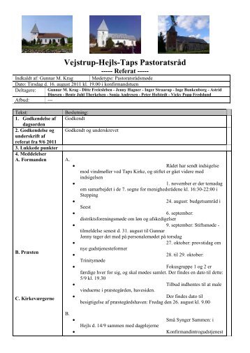 Referat - 3menigheden.dk - Vejstrup-Hejls-Taps Kirker