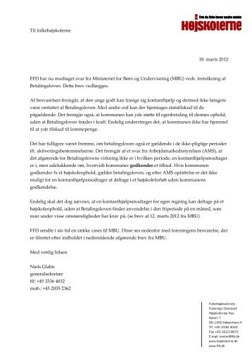 Til folkehøjskolerne 18. marts 2012 FFD har nu modtaget ... - FFD.dk