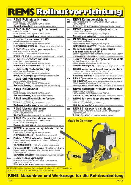 Maschinen und Werkzeuge für die ... - REMS Tools USA