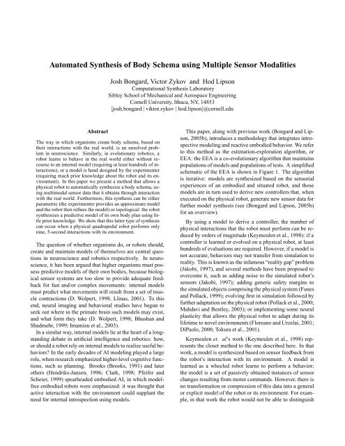 Automated Synthesis of Body Schema using Multiple Sensor ...