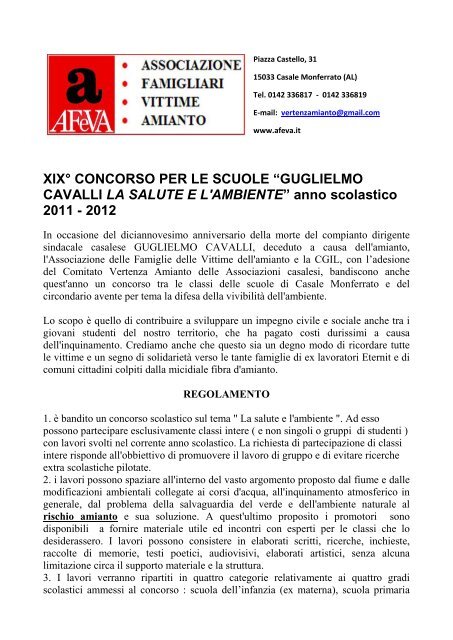 XIX° CONCORSO PER LE SCUOLE “GUGLIELMO CAVALLI LA ...