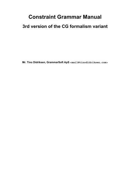 Constraint Grammar Manual - VISL