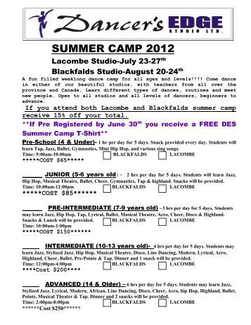 SUMMER CAMP 2012 - Dancer's Edge Studio
