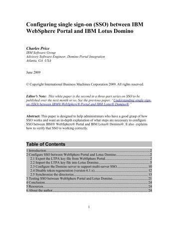 (SSO) between IBM WebSphere Portal and IBM Lotus Domino