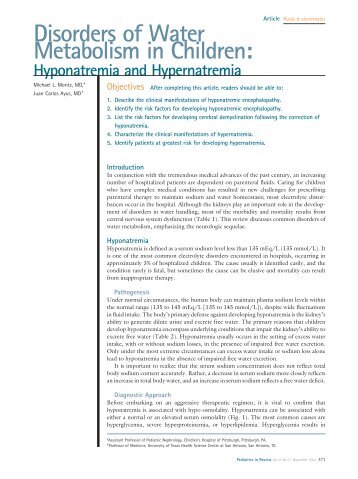 Disorders of Water Metabolism in Children: Hyponatremia and ...