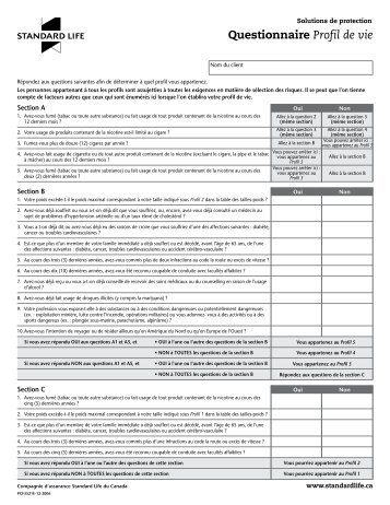 Questionnaire de taux préférentiels pour l'assurance ... - Standard Life