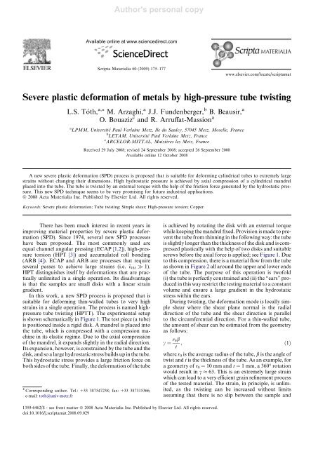 Severe plastic deformation of metals by high-pressure tube twisting