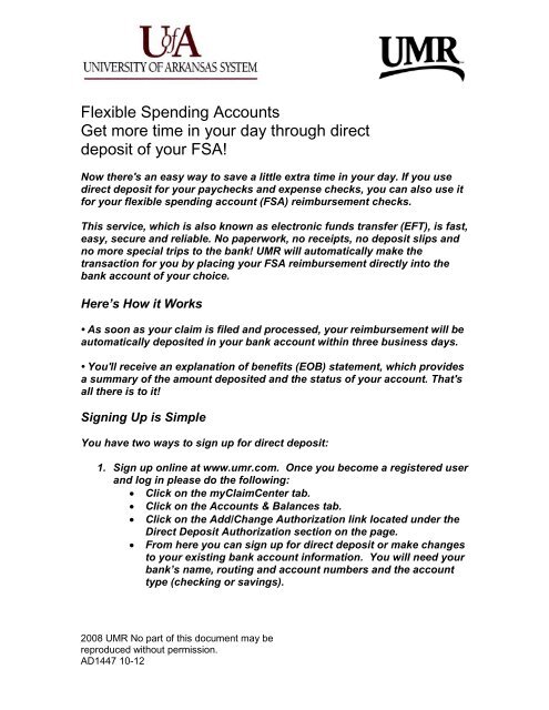 Direct Debit Flyer Examples UMR Direct Deposit Flier