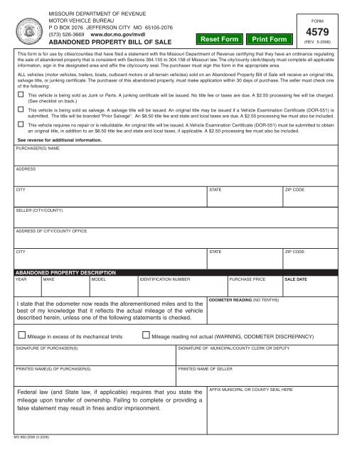 Dor 4579 Abandoned Property Bill Of Missouri Department Dor 4579 Abandoned Property Bill Of Missouri Department
