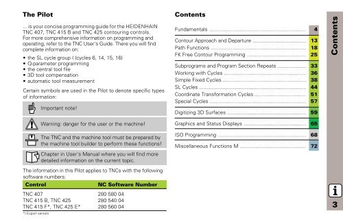 Pilot TNC 407, TNC 415 B, TNC 425 (280 5x0-xx) - heidenhain