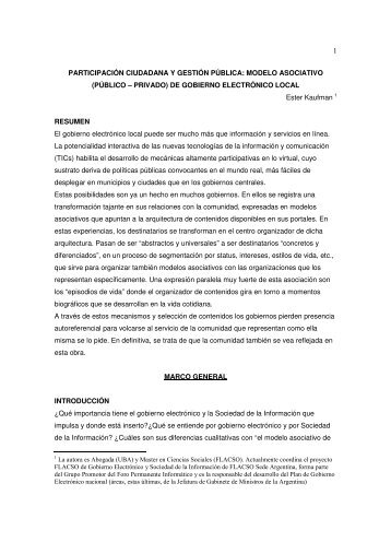 MODELO ASOCIATIVO (PÚBLICO – PRIVADO) - Ester Kaufman