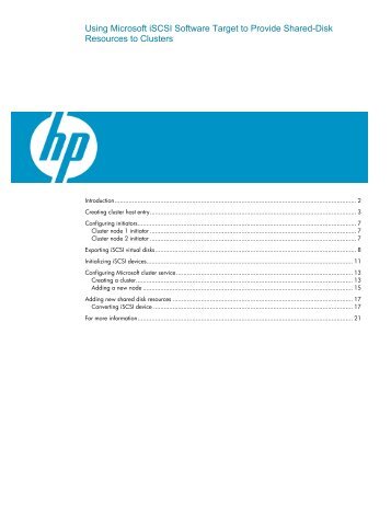 Using MS iSCSI Target Software to Provide Cluster Shared Disk ...