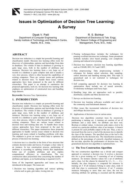Issues in Optimization of Decision Tree Learning - International ...