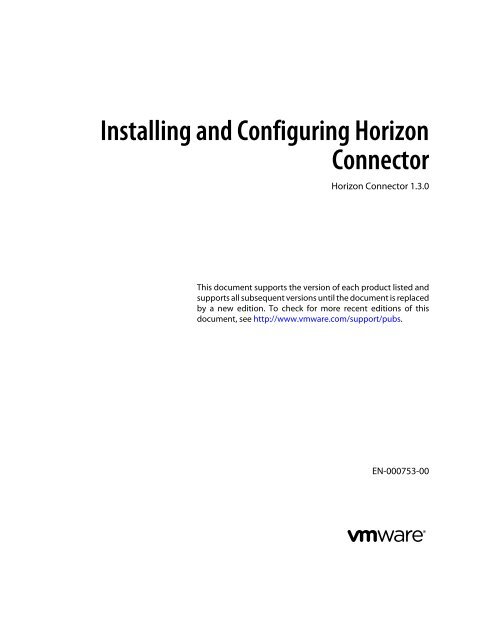Installing and Configuring Horizon Connector - Documentation ...