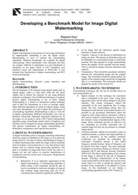 Developing A Benchmark Model For Image Digital Watermarking