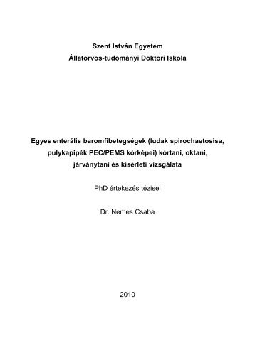 értekezés tézisei - Állatorvostudományi Doktori Iskola