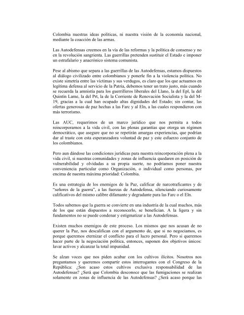 ANEXO 10. Discurso del Comandante Salvatore Mancuso ante el ...