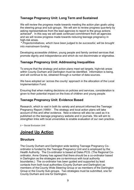 County Durham Local Teenage Pregnancy Strategy - Full Document