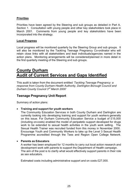 County Durham Local Teenage Pregnancy Strategy - Full Document