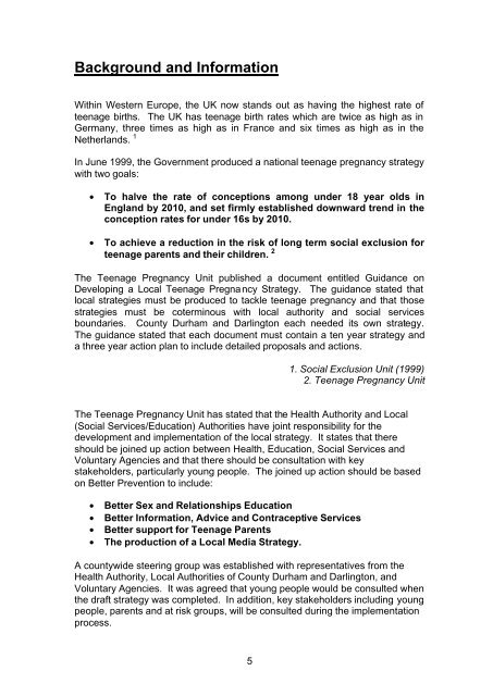 County Durham Local Teenage Pregnancy Strategy - Full Document