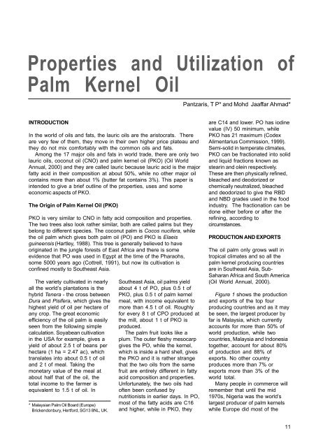 Properties and Utilization of Palm Kernel Oil - PALMOILIS - MPOB