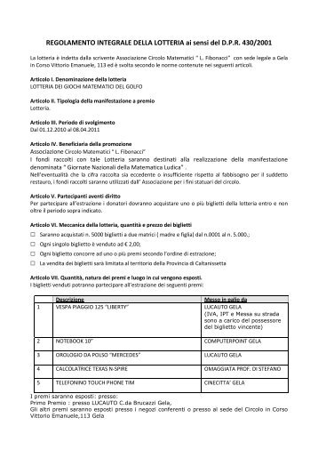 REGOLAMENTO INTEGRALE DELLA LOTTERIA ai ... - Altervista