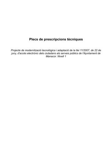 Plecs de prescripcions tècniques - Ajuntament de Manacor