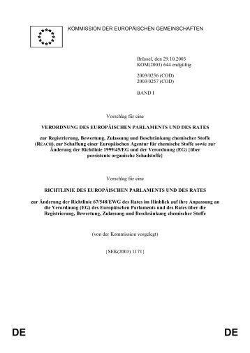 Vorschlag für eine EU-Verordnung vom 29.10.2003 - FSDZ