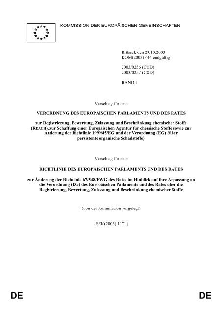 Vorschlag für eine EU-Verordnung vom 29.10.2003 - FSDZ