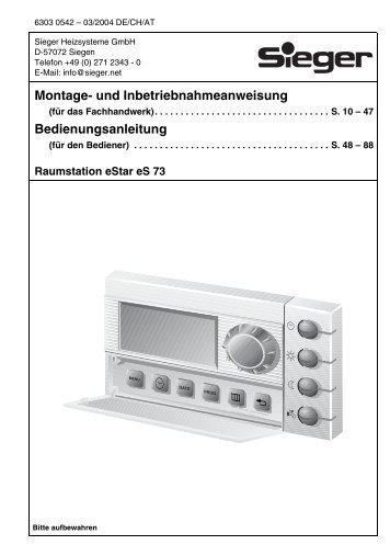 Montage- und Inbetriebnahmeanweisung Bedienungsanleitung