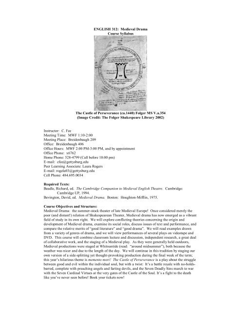 English 312 Medieval Drama Course Syllabus The Castle Of
